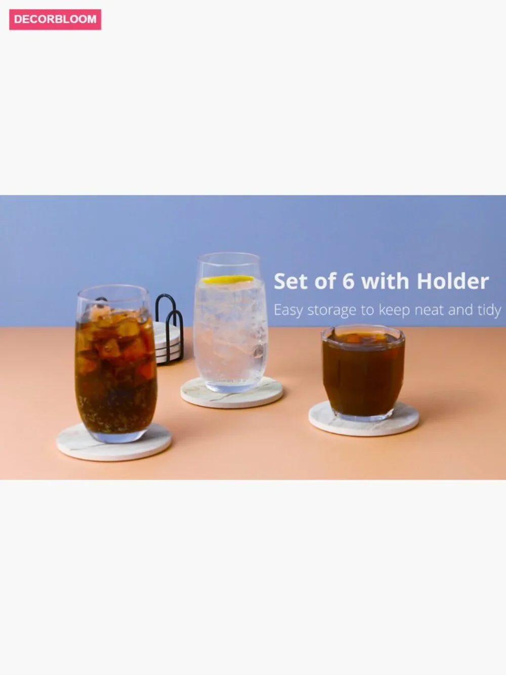 Set of 6 Absorbent Stone Coasters with Holder - Home Decor